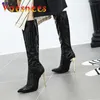 Dress Shoes 10CM Side Zip Knee-High Long Boots 2023 New Pointed High Heels Autumn And Winter Metal Slim For Womens Sized 34-46 H240325