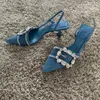 Denim Rhinestone Glitter Women Pumps Wedding Bride Slingback Pointed Toe High Heels Elegant Ladies Shoes 240307