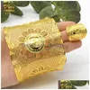 Armreif Aniid Indischer 24K vergoldeter Armreif mit Ring für Frauen Afrikanischer Arabischer Charme Goldfarbe Armband Schmuck Dubai Nigerian Geschenk Tropfen D DHT2P