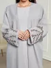 Abbigliamento etnico ricamo Abaya musulmano per le donne Abito Eid Jalabiya Floreale Marocco Ramadan Abaya Caftano Islam Cardigan Dubai Arabo Lungo