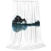 Couvertures Nature guitare vente impression personnalisée flanelle couverture douce arbres Silhouette paysage artistique lac océan oiseau