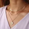 Collier avec pendentif en forme de cœur pour femmes, en métal opale, or jaune 14 carats, multicouche, tendance, mignon et élégant, bijoux Y2K, cadeau de fête, 2024