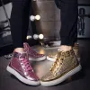Shoes Women High Top Sneakers Gold Silver Glitter Sneakers Women Casaul Shoes Lace Up Platform Women Shoes Sequins Rivets Lovers Shoes