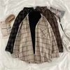 Women's Blouses Vintage Women Plaid Shirts Long Sleeve Oversize Korean Loose Casual Blouse Pocket Office Lady Button Up Outwear