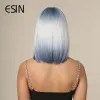 Chignon ESIN synthétique moyenne longue ligne droite bleu mixte blanc perruque avec frange cheveux Bob perruques pour femmes résistant à la chaleur naturel usage quotidien