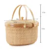 Teng Jin Nantucket Sewing Basket Purse, Containers Dual Wood Handles .cane-on-cane Weave Cane Craft Basket, Lid Basket with Handle