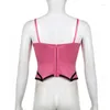 Kobiety z czołgów Dziewczyny Summer Pink Camis vintage koronkowe wykończenia paski z czołgiem Kobiety bez rękawów Slim Hook Corset Sexy Y2K akcesorium