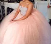 Długi różowy tiul Słodki 16 sukienek na studniówkę z ukochaną dhinestone quinceanera sukienki liniowe suknie imprezowe formalne 4160847