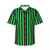 Casual overhemden voor heren Colorblock strandoverhemd Man neon groene strepen Hawaiiaanse korte mouwen Ontwerp elegante oversized blouses verjaardagscadeau