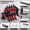 TRZZ Power Tool Organizer laadstation, 3-laags, 8 stopcontacten, draadloze houder met 2 zijophangborden, 6 houders, 4 haken, 1 boorrek voor garage,