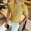 Men's T Shirts 2024 British Style POLO Men Knitting Short Sleeve Solid Color Lapel Business Casual Top Summer Social Clothing 3XL