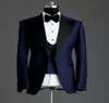 デザインネイビーブルーメンウェディングタキシードピークラペル1つのボタンGroom Tuxedos Men Weddingdinnerdarty Dressjacketpantstie1170843