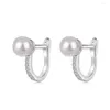 Pendientes de tuerca de plata auténtica S925 para mujer, concha de imitación de 6mm, diseño Original de circón, regalo para niñas, joyería de lujo