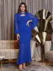 Roupas étnicas Índia Turquia Muçulmana Abaya Vestidos Mulheres Azul Slim Fit Casamento Noite Vestido Elegante Diamante Marrocos Caftan