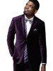 Men's Suits Latest Coat Pants Design Purple Velvet Men Slim Fit 2 Pieces Smoking Jacket Tuxedo Custom Groom Blazer Trousers Prom