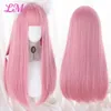 Peluca de cosplay LM con flequillo Pelo liso sintético Peluca rosa resistente al calor de 24 pulgadas de largo para mujeres 240305