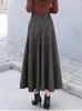 Casual Kleider Hohe Taille Vintage Hahnentritt Plaid Warme Wolle Lange Rock Für Frauen 2024 Elegante Große Schaukel A-Line Saias Longas weibliche