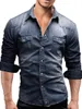 Camisas casuais masculinas homens clássico slim fit denim camisa botão para baixo manga longa lapela tops para festa de primavera outono