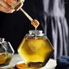 Bouteilles de stockage bouteille hexagonale en verre-miel tige d'agitation en bois emballage de miel 100ML/220ML/380ML petit pot de récipient