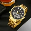 Wwoor Top Luxury Original Sports Wrist Watch for Men Quartz Steel Waterproof Dual Display Militärklockor Relogio Masculino 240305