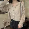 Tricots pour femmes Printemps Automne Mode Coréenne Mignon Revers Évidé Cardigan Court Femmes Dames Élégant Kawaii Pull Femme En Gros