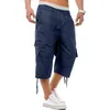 Pantalon pour hommes Jxzom Hommes S Cargo Shorts Solide Couleur Coupe décontractée Capri Extérieur Multi-poches sous le genou Travail Casual (Bleu marine L)