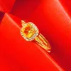Copper Gold-plated Small Sugar Yellow Crystal Diamond with Female Niche Design Sense Instagram Style Ring