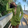 Casual Dresses Turn-Down Collar Green Women Shirt Club Party Long Sleeve Button Mini Dress Holiday 2022 Spring Streetwear