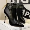 HBP Non-Brand Original Quality Retro Fashion Sexy high Heel Boots Rivet Belt Buckle PU Leather Ladies Ankle Boots