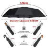 Umbrellas Wind Resistant Large Automatic Umbrella Rain Women Leather Wood Handle Business British Style Men's Gift 3Fold