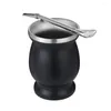 Ensembles de service à thé 8oz Yerba Mate Gourd Set facile à nettoyer tasse en acier inoxydable noir brosse de nettoyage de paille