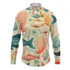 Мужские повседневные рубашки Весенне-осенняя рубашка с длинными рукавами «Подводный мир» Спортивная уличная тенденция с 3D-принтом