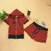 Summer Sports Set Juicy Women's Short Sleeved Two Piece Set 2024 New Fashion Stripe Cotton Set Zipper Hoodie and Casual Shorts 2 Piece Set