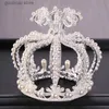 Tiaras Wedding Crown Silver Color Baroque Rhinestone Crystal Pearl Round Crown Bridal Headdress Princess Birthday Crown Tiara Jewelry Y240320