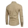 Safari skjorta 2 vändfickor khaki liten lapel med epaulet t-shirt långärmad 100% bomullsvinterhackning slitage skytte