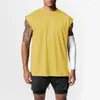 Gilets pour hommes T-shirt de sport sans manches gilet d'été avec épaule large séchage rapide Absorption de la sueur couleur unie pour décontracté
