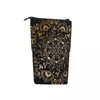 School Bags Luxury Gold Vintage Mandala Design Pen Box Student Zipper Bag Vertical Retractable Pencil Case