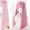 Peluca de cosplay LM con flequillo Pelo liso sintético Peluca rosa resistente al calor de 24 pulgadas de largo para mujeres 240305