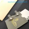 Designer Luxury Brand Jewelry Western Empress DowageRing Stud Saturn Love Female and Versatile Sweet Peach Heart Zircon örhängen