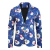 Men's Buttons Suit Fashion Coat Blazers Suit Fit Christmas Snowman Print Casual Blazer Party Jacket Slim