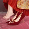 Pumpar rimocy 2024 Spring Pearl Flower Wedding Bride Shoes Women Red Slipon Thin klackar Pumpar Kvinna Elegant Höga klackar Skor för kvinnliga