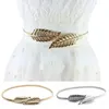 Belts Women Metal Elastic Belt Skinny Stretch Leaf Vintage Thin Waist Belt For Dress JeansSilver Golden