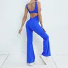 Active Sets Flared Jumpsuit Woman Padding Sports Fitness Overalls Lycra Gym Set Women Sportswear 2024 Yoga Clothing Sportwear Blue Rose Red