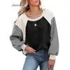 Women's Hoodies Rose Color Block Long Sleeve Pullover Fleece Sweater 2024 Fashion Loose Round Neck Sweatshirts Top