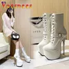 Chaussures habillées Mode Femmes 19CM Super Haut Talon Mi-mollet Bottes Plus Taille Transparent Boucle Courte Sangle Zip Discothèque Talons H240321A6MJAW1S