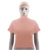 Vêtements ethniques Femmes musulmanes Couleur unie Tops à capuche Blouse à manches courtes Stretch Beach Wear Chemise islamique Chemise arabe Hijab T-shirts