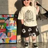 Boys pumpkin letter printed T-shirt 2024 fashion children stripe sports shorts summer kids loose cotton casual clothing Z7237