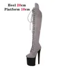 Dress Shoes 20CM Suede Platforms Over-the-Knee Boots Fashion Ultra-high Heels Models Walking Show Lace Up Sexy Pole Dance Women Pumps H240321XUL3