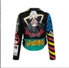 New Design Womens Graffiti Leather Coat Fight Biker Printed Color Contrast Short Jacket Punk Style Womens Leather Pu Jacket