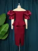 Plus Size 4XL Lace Dresses Women Burgundy Short Sleeve Off Shoulder Elegant Robes Peplum Midi Outfits Fall Evening Party 240318